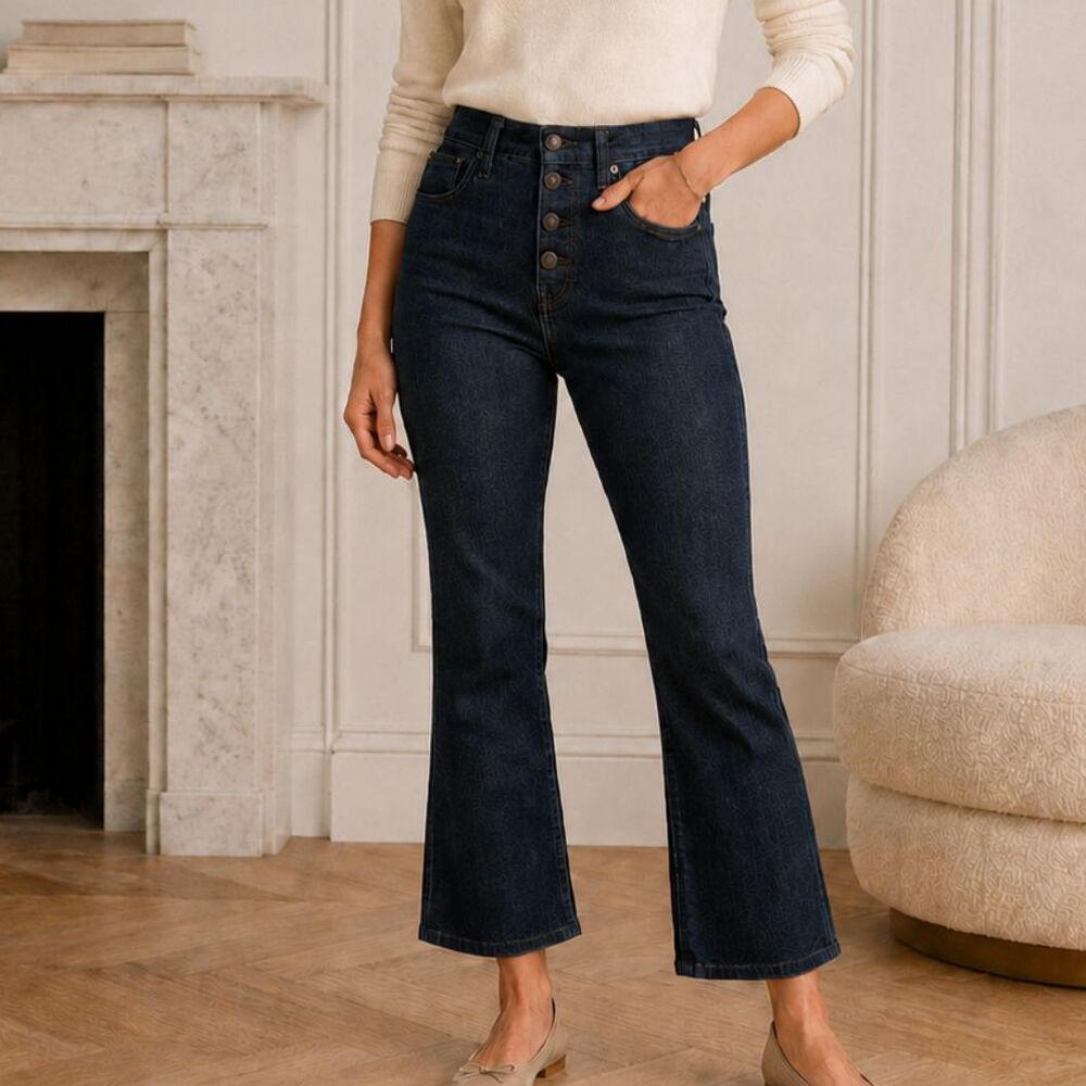 J. Crew High-Rise Flare Crop Jeans Signature Stretch Denim Size 27
